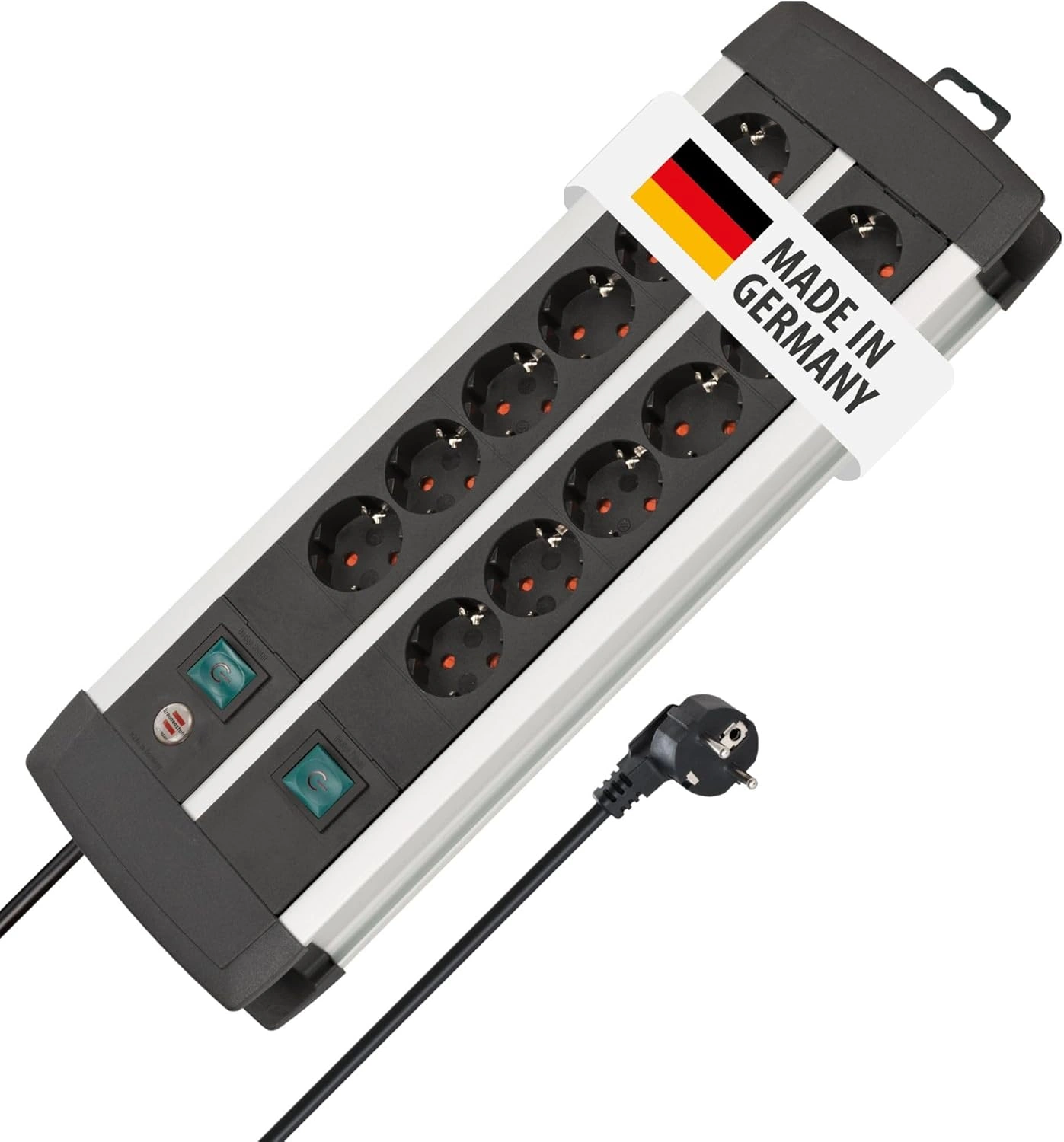 Brennenstuhl Premium Alu-Line 12-fach – Steckdosenleiste aus Aluminium mit 2 Schaltern