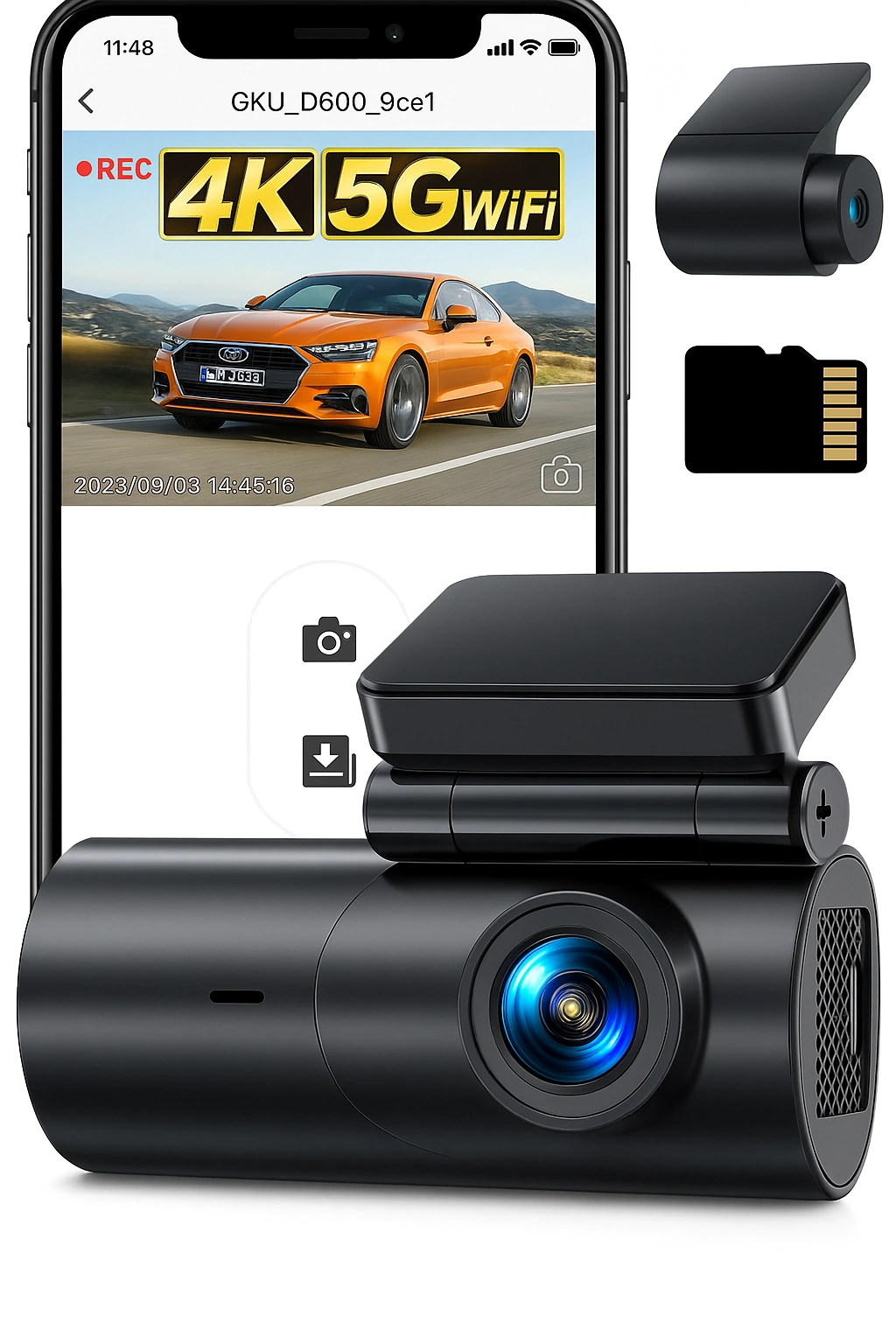 GKU Dash Cam 4K + 1080P (Front + Rear)