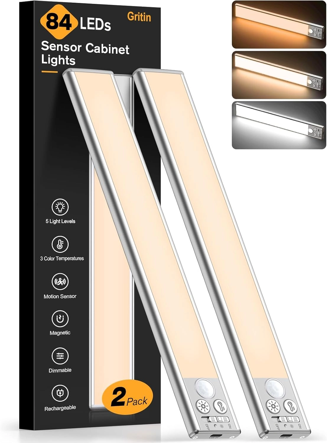 Gritin LED Schranklicht erklärt – Bewegungsmelder, Akku und Magnet im 2er-Set