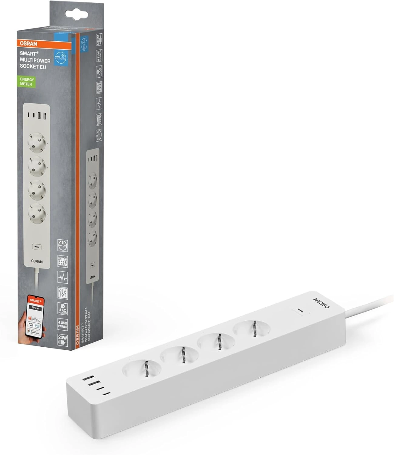 OSRAM SMART+ WiFi 4-fach Steckdosenleiste mit USB & Energiezähler